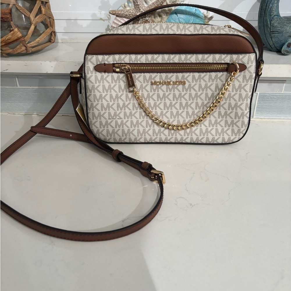 Michael Kors Tan and Cream Crossbody Bag